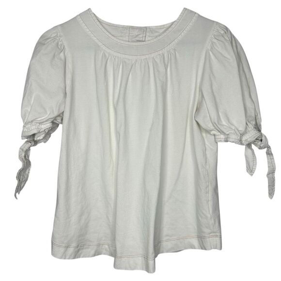 |EUC| ANTHROPOLOGIE White Puff Tie Sleeve Smocked Blouse - Picture 1 of 7